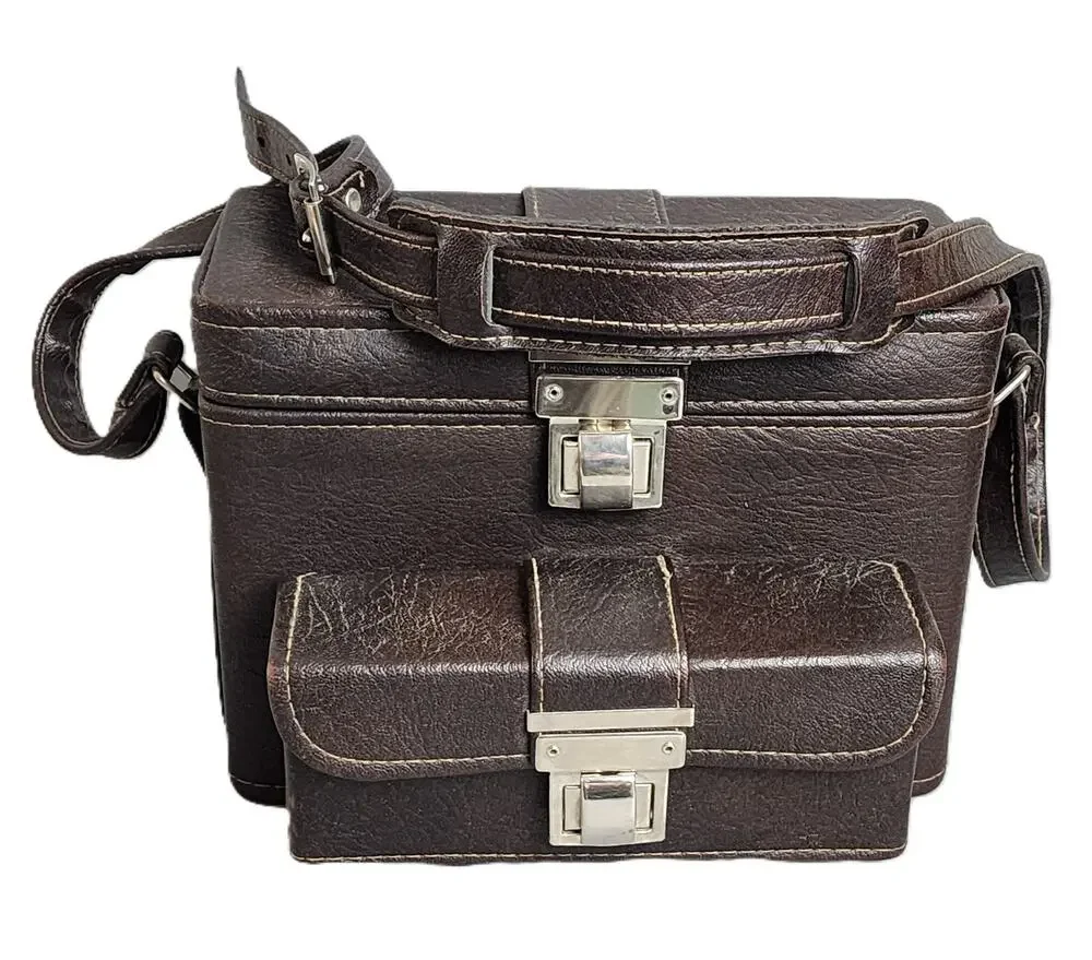 Vintage Brown Faux Leather Camera Case w/Shoulder Strap & Metal Clasps – MCM